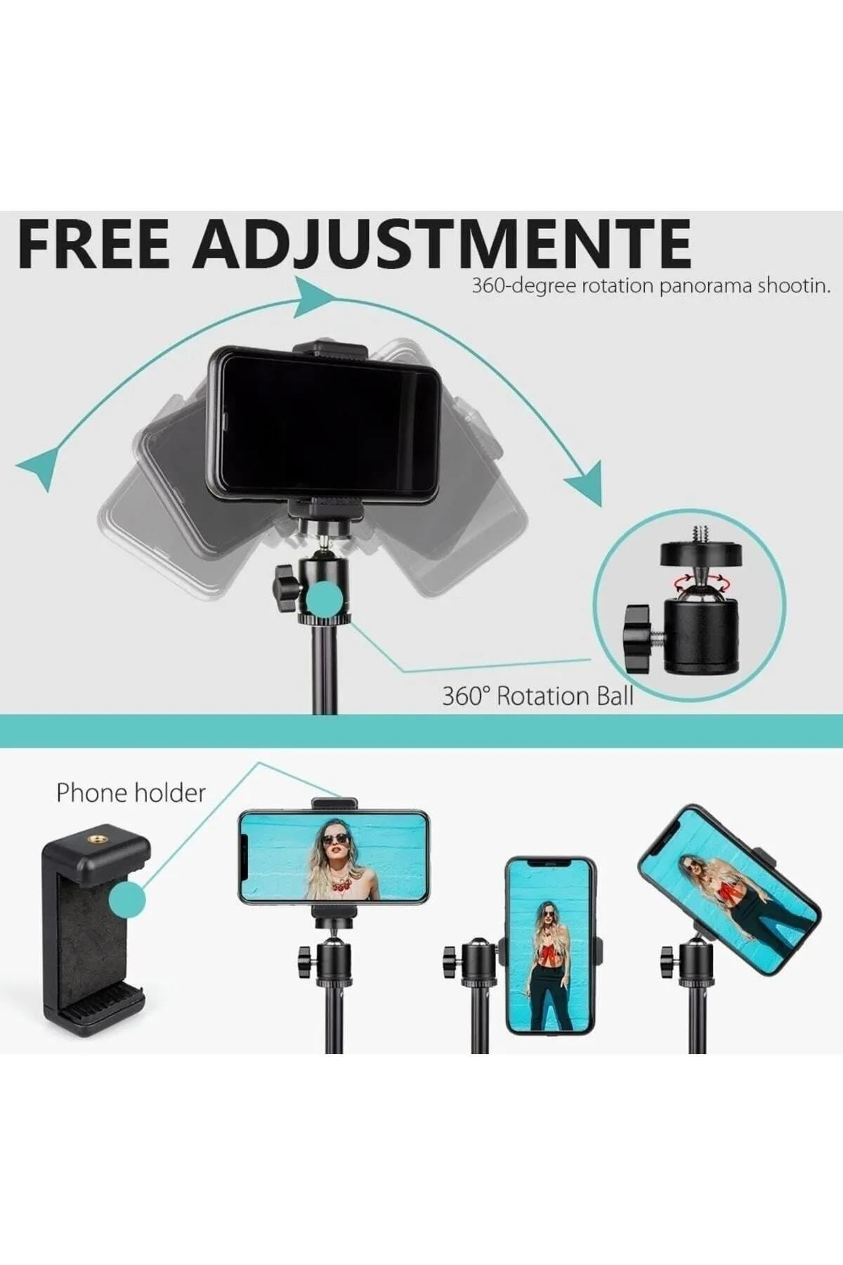 Tripod 2.1 Mt 360 Döner Başlıklı Telefon Tutucu Ring Light Metal Işık Stüdyo Lamba Ayağı