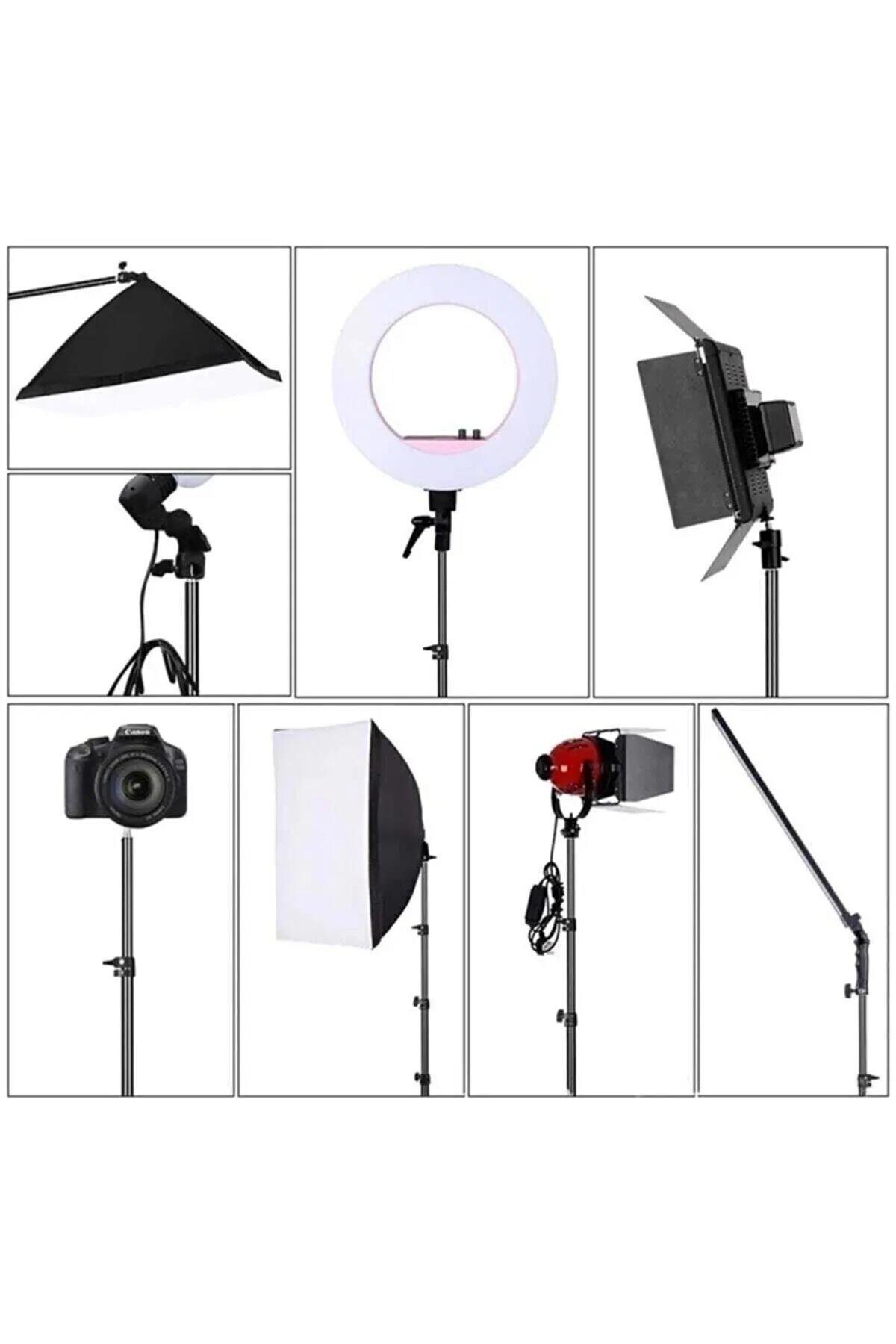 Tripod 2.1 Mt 360 Döner Başlıklı Telefon Tutucu Ring Light Metal Işık Stüdyo Lamba Ayağı