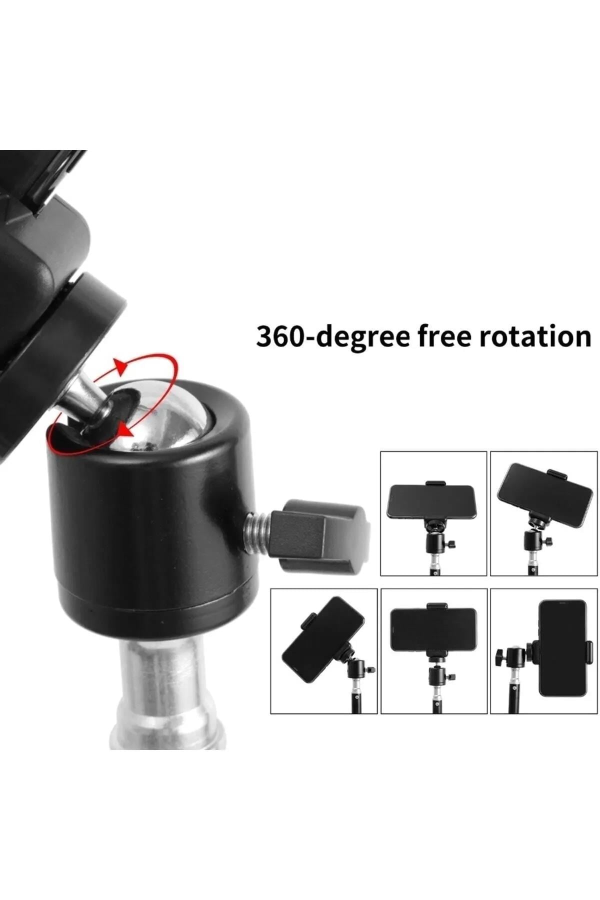 Tripod 2.1 Mt 360 Döner Başlıklı Telefon Tutucu Ring Light Metal Işık Stüdyo Lamba Ayağı
