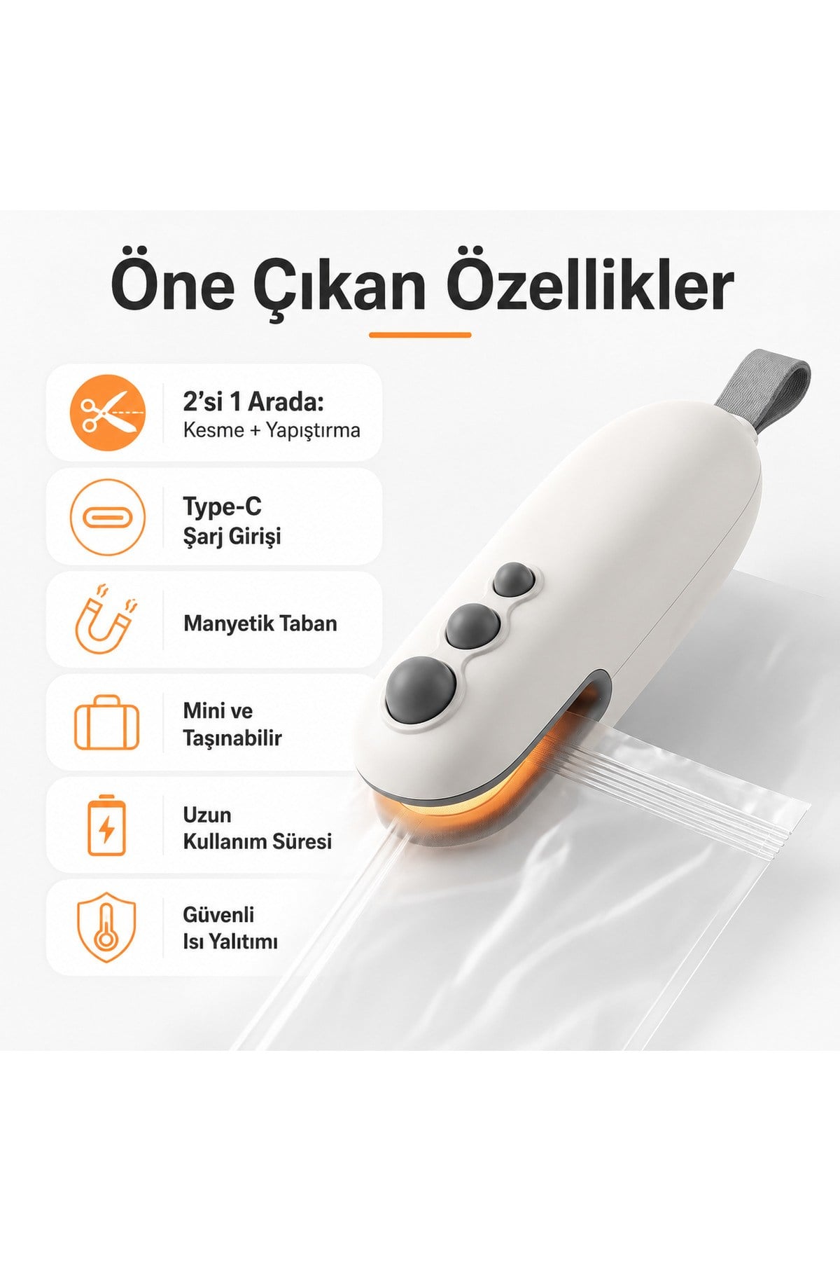 Type-C Şarjlı Mini Poşet Yapıştırıcı Manyetik Taşınabilir Paketleme Cihazı
