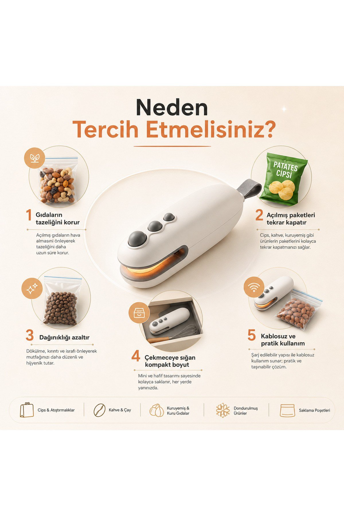 Type-C Şarjlı Mini Poşet Yapıştırıcı Manyetik Taşınabilir Paketleme Cihazı