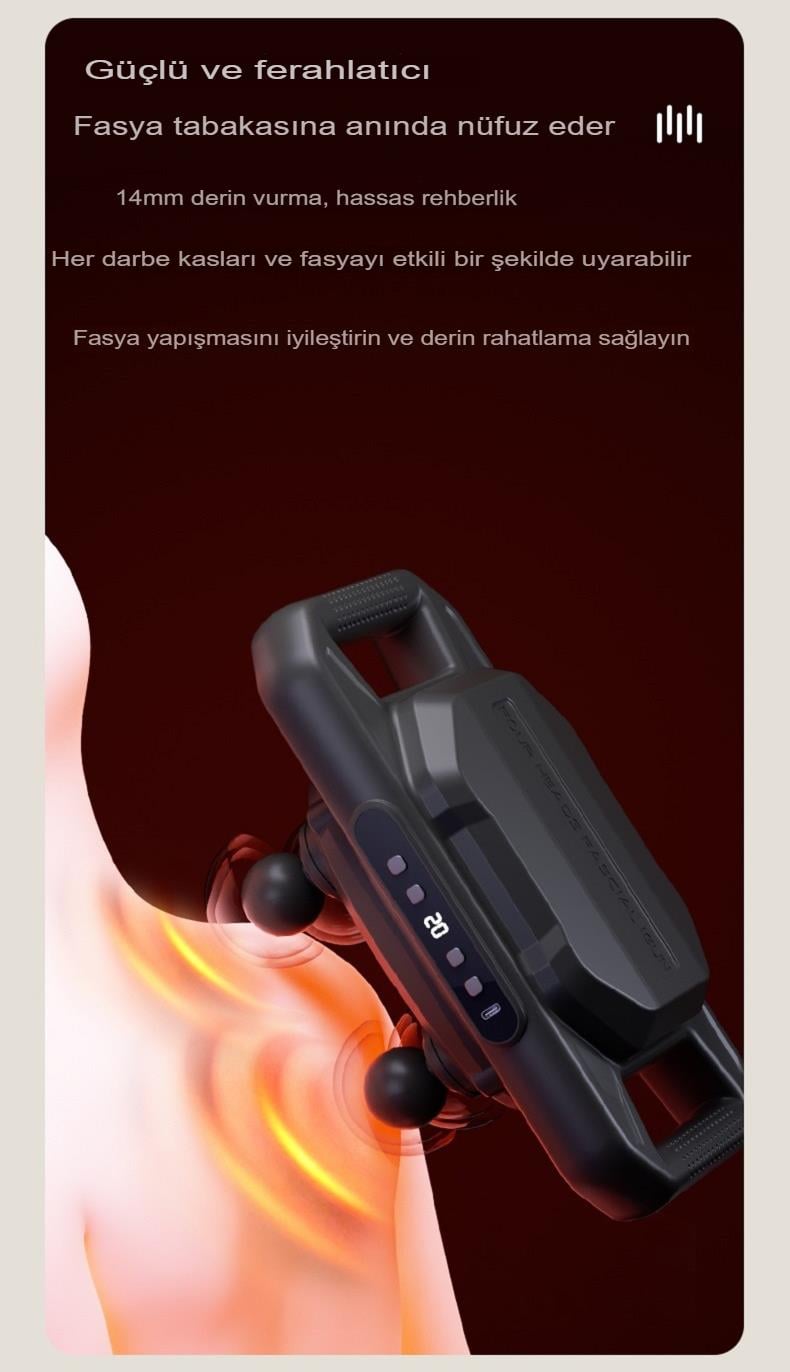 U Şeklinde Derin Doku, Boyun ve Omuz Sırt Bel Uzatılmış Sap Masaj Tabancası Masaj 4 Başlık ve 5 Mod