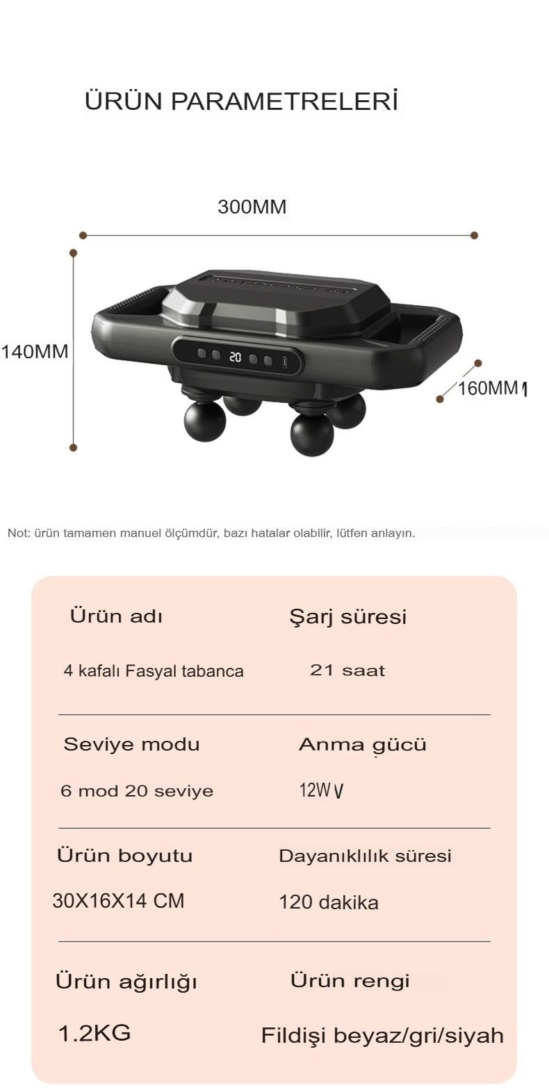 U Şeklinde Derin Doku, Boyun ve Omuz Sırt Bel Uzatılmış Sap Masaj Tabancası Masaj 4 Başlık ve 5 Mod