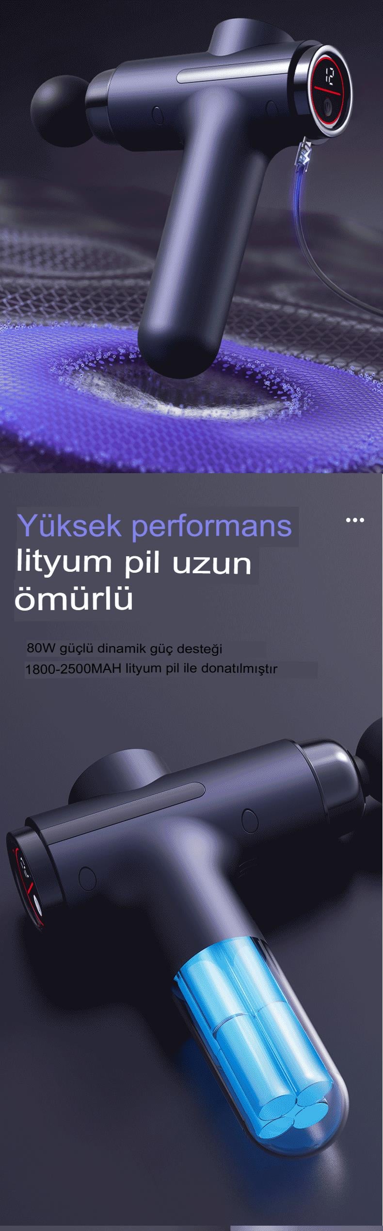 U Şeklinde Derin Doku, Boyun ve Omuz Sırt Bel Uzatılmış Sap Masaj Tabancası Masaj 4 Başlık ve 5 Mod