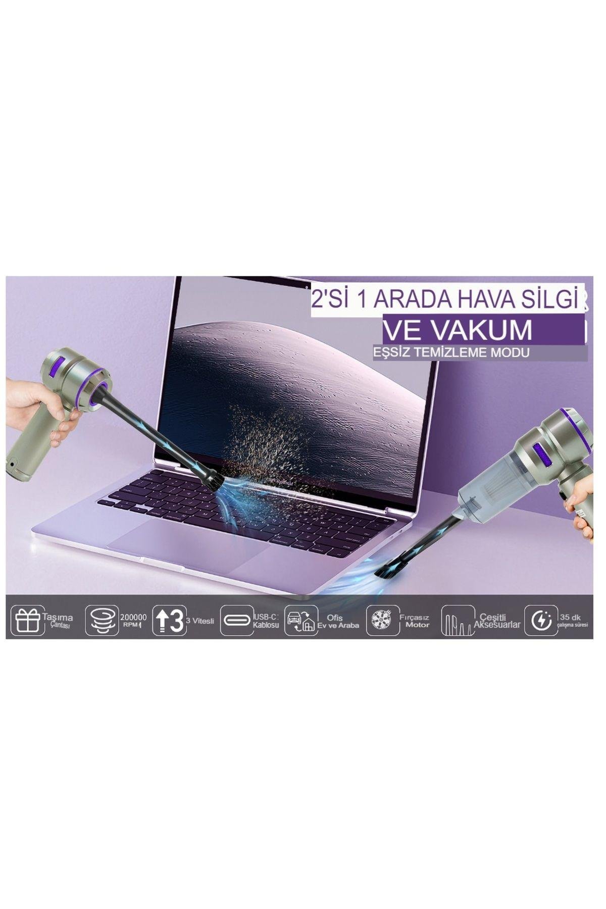 Üflemeli Güçlü Vakumlu Ev Ofis Araç Süpürgesi 15000PA Güçlü El Süpürgesi Şarjlı Çok Fonksiyonlu