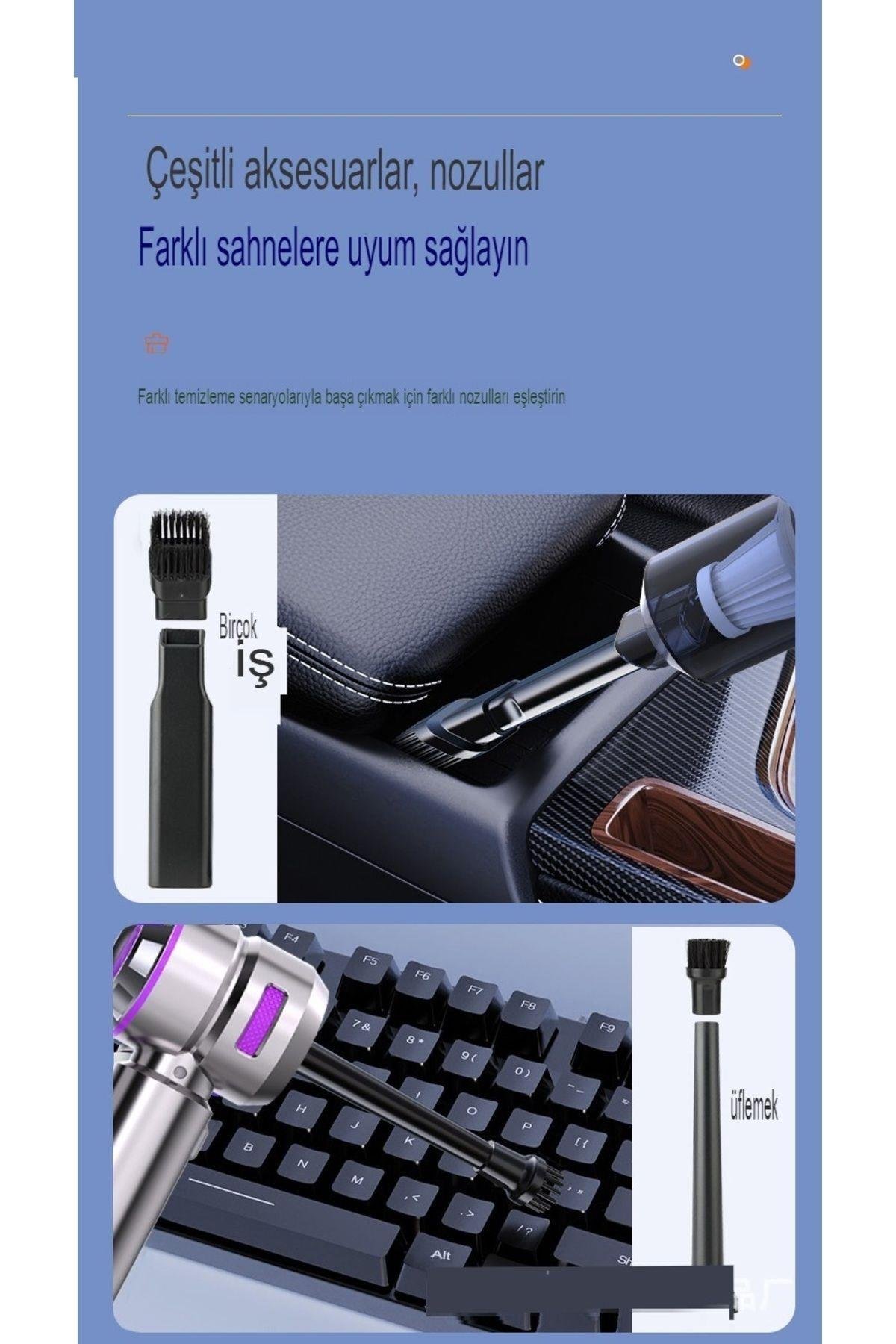 Üflemeli Güçlü Vakumlu Ev Ofis Araç Süpürgesi 15000PA Güçlü El Süpürgesi Şarjlı Çok Fonksiyonlu