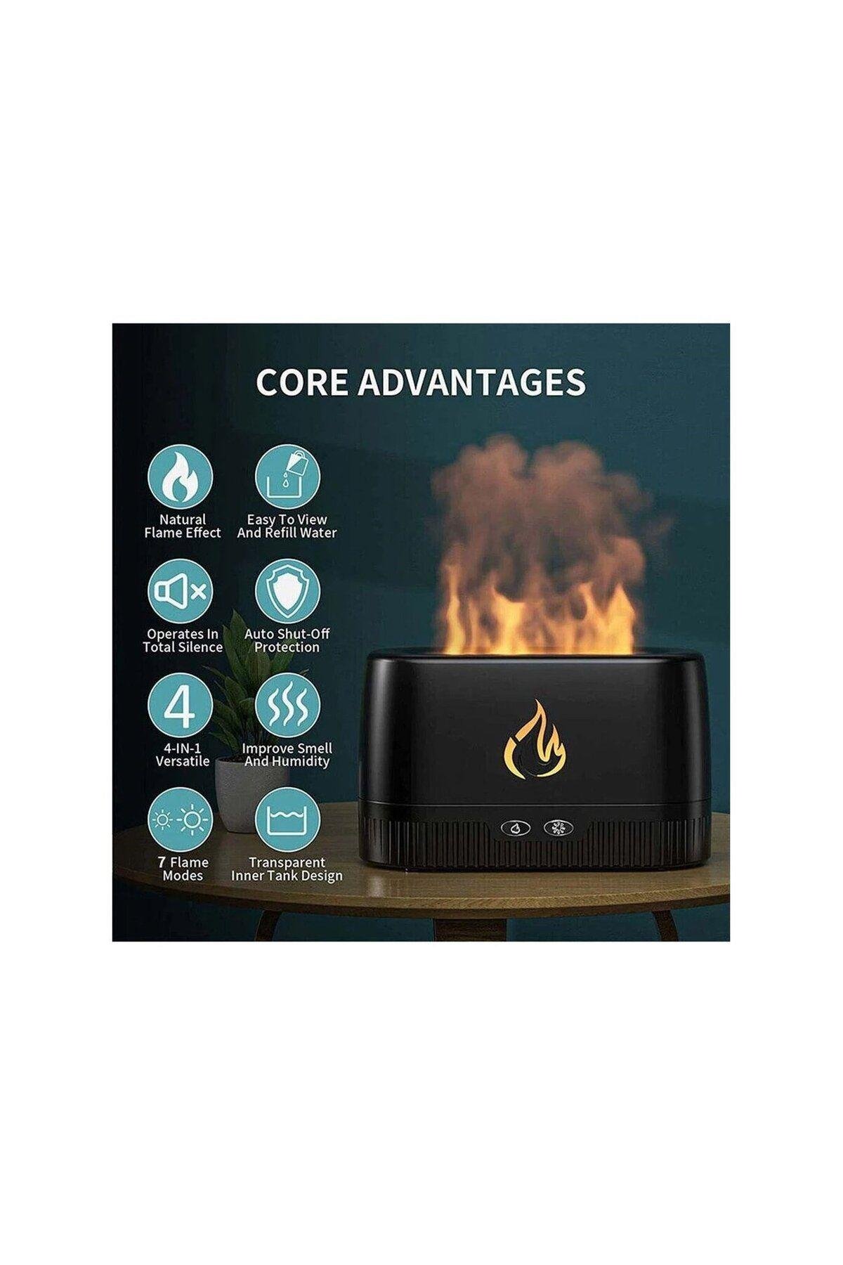 Ultrasonic Hava Nemlendirici Buhar Makinesi Alev Efektli 3D Aroma Difüzör (Siyah)