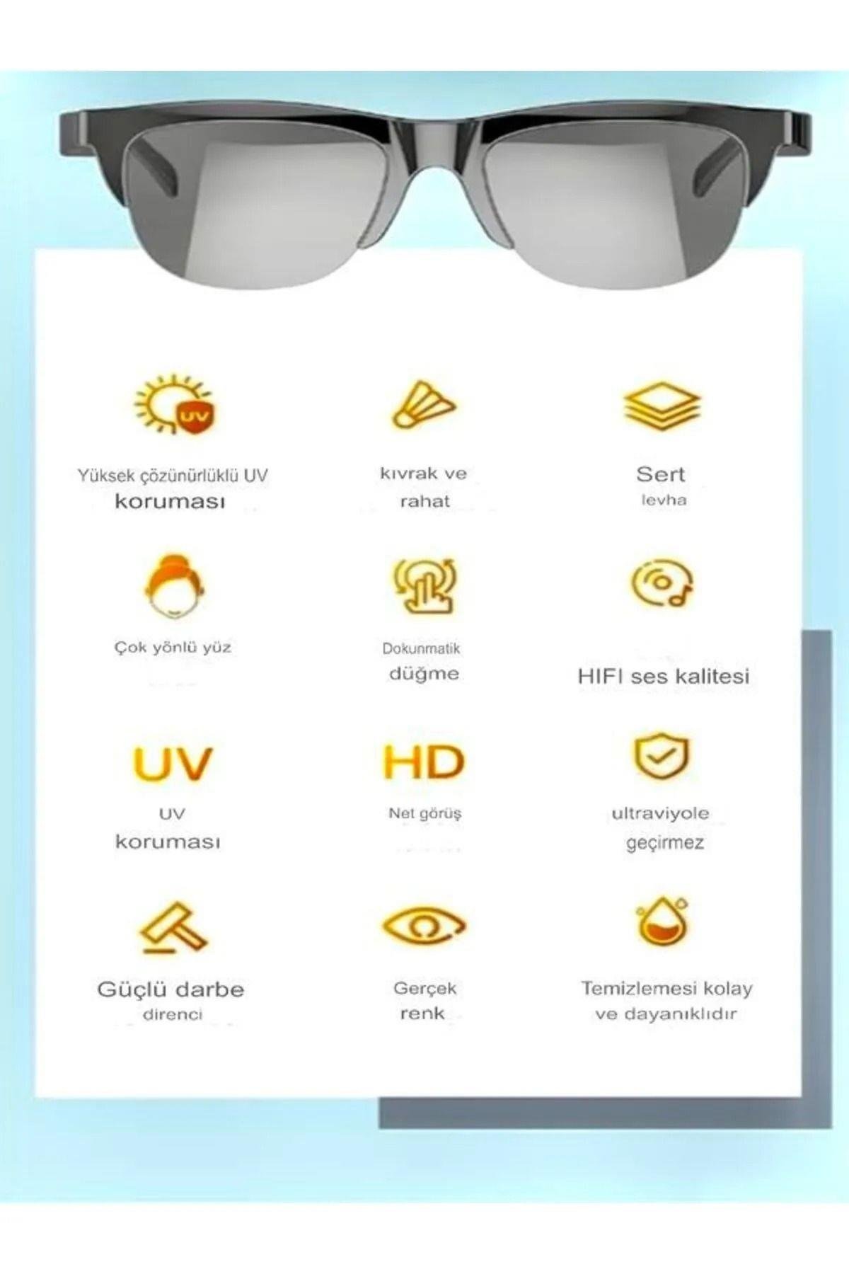 Unisex Bluetooth 5.3 HIFI Çift Hoparlörlü Akıllı UV HD Güneş Gözlüğü - Dokunmatik Kontrol