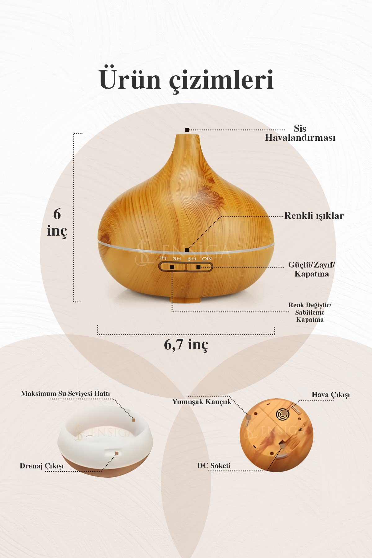 Uzaktan Kumandalı 550ml Aroma Difüzörü Ultrasonik Hava Nemlendirici Buhar Makinesi 7 Renk Led