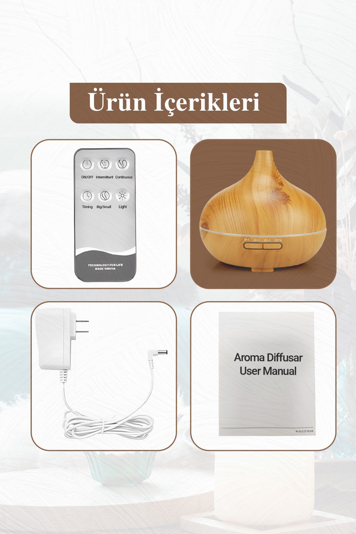Uzaktan Kumandalı 550ml Aroma Difüzörü Ultrasonik Hava Nemlendirici Buhar Makinesi 7 Renk Led