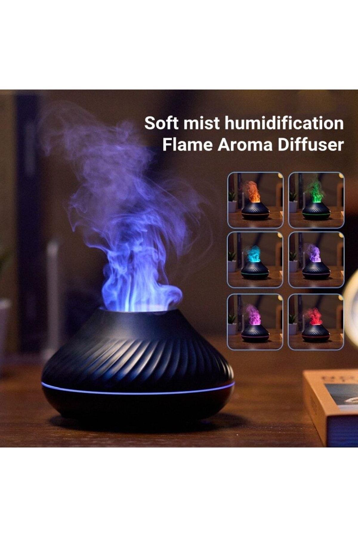 Volkanik Alev Aroma Difüzör Gece Işığı 3d Nemlendirici Buhar Makinesi 130ml.
