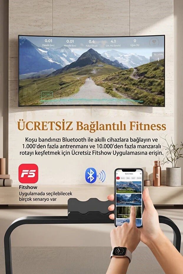 Yeni Nesil Bluetoothlu Koşu Bandı Müzik Çalarlı 10-12 KM Hız 2 HP Kumandalı Band