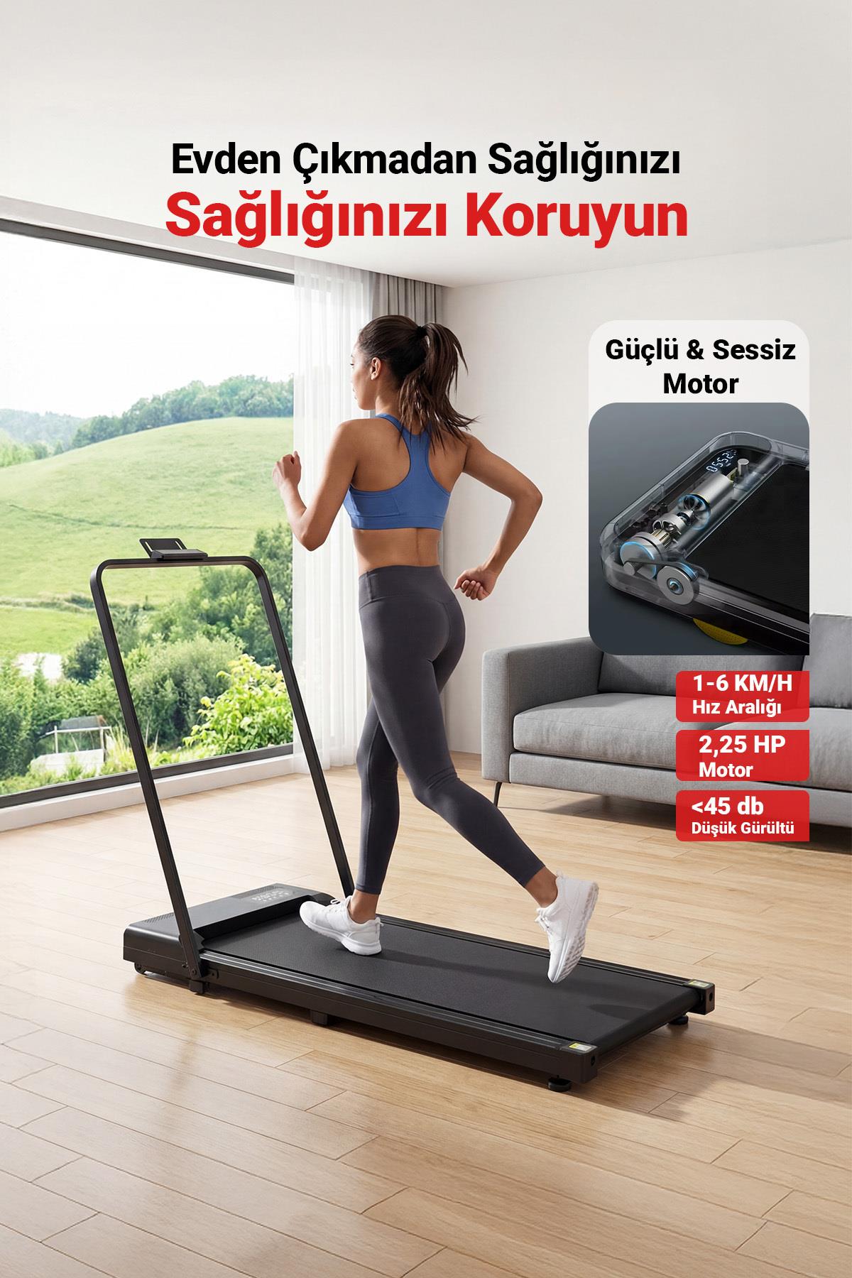 Yeni Nesil Bluetoothlu Koşu Bandı Müzik Çalarlı 10-12 KM Hız 2 HP Kumandalı Band