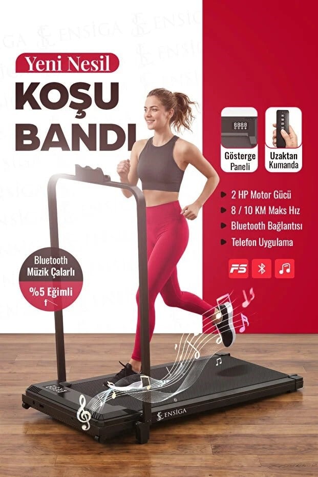 Yeni Nesil Bluetoothlu Koşu Bandı Müzik Çalarlı 10-12 KM Hız 2 HP Kumandalı Band