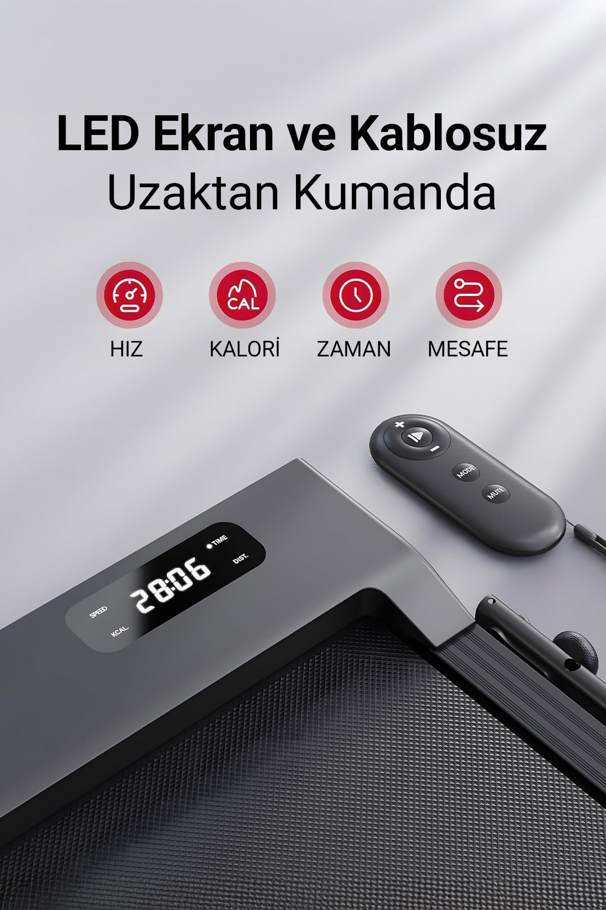 Yeni Nesil Bluetoothlu Koşu Bandı Müzik Çalarlı 10-12 KM Hız 2 HP Kumandalı Band