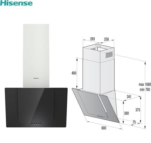 HISENSE CH6IN6BXBG SİYAH CAM + PASLANMAZ ÇELİK  60CM DAVLUMBAZ