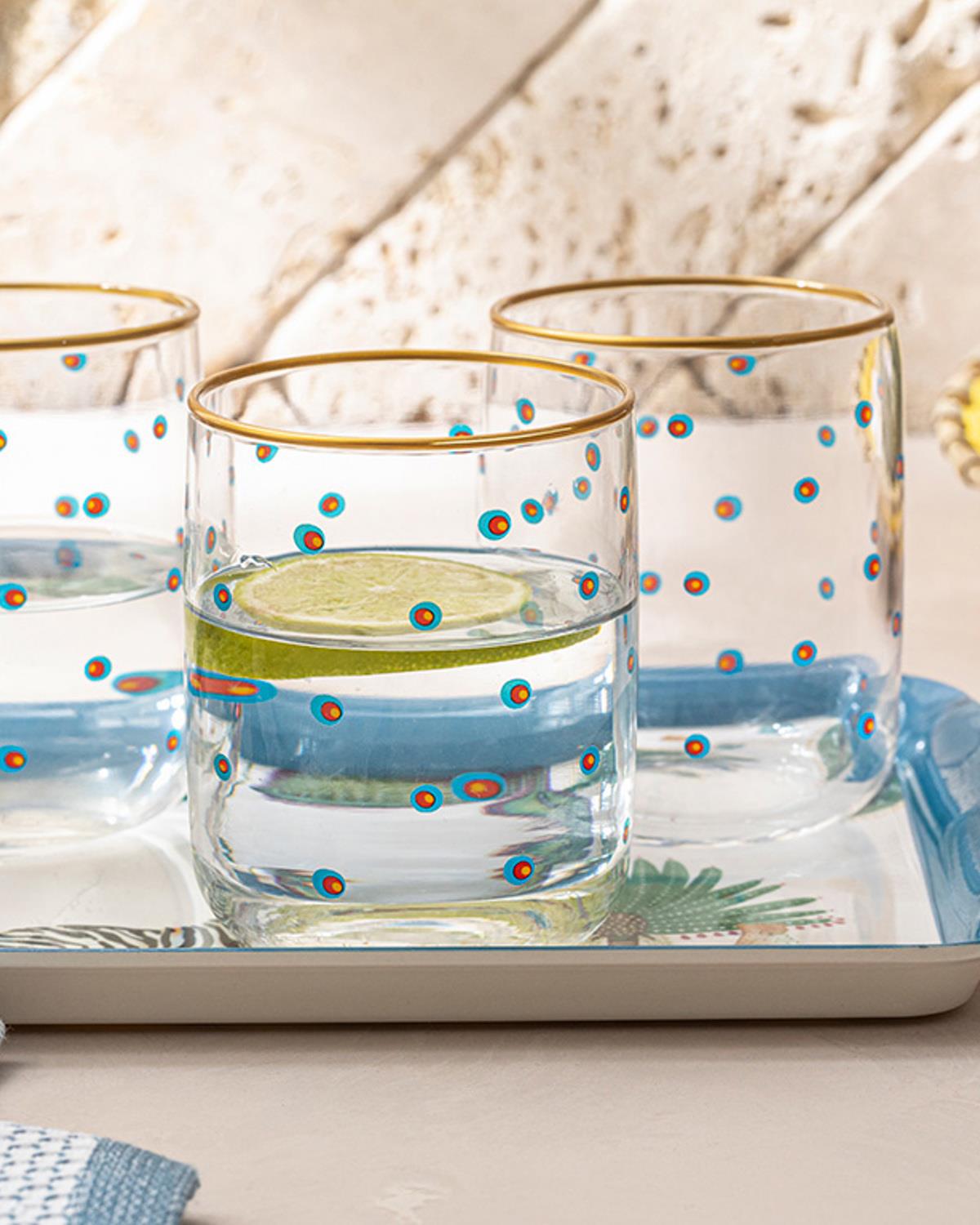 Чаша За Безалкохолно 3 Бр., Стъкло, Зелено-Синьо, 270 Ml