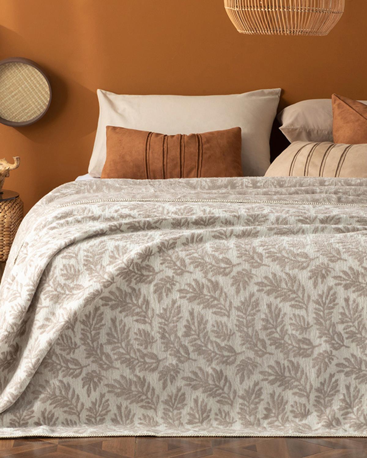  Одеяло, Двоен размер, Foliage, Памучен, 200x220 см, Каменно сив..