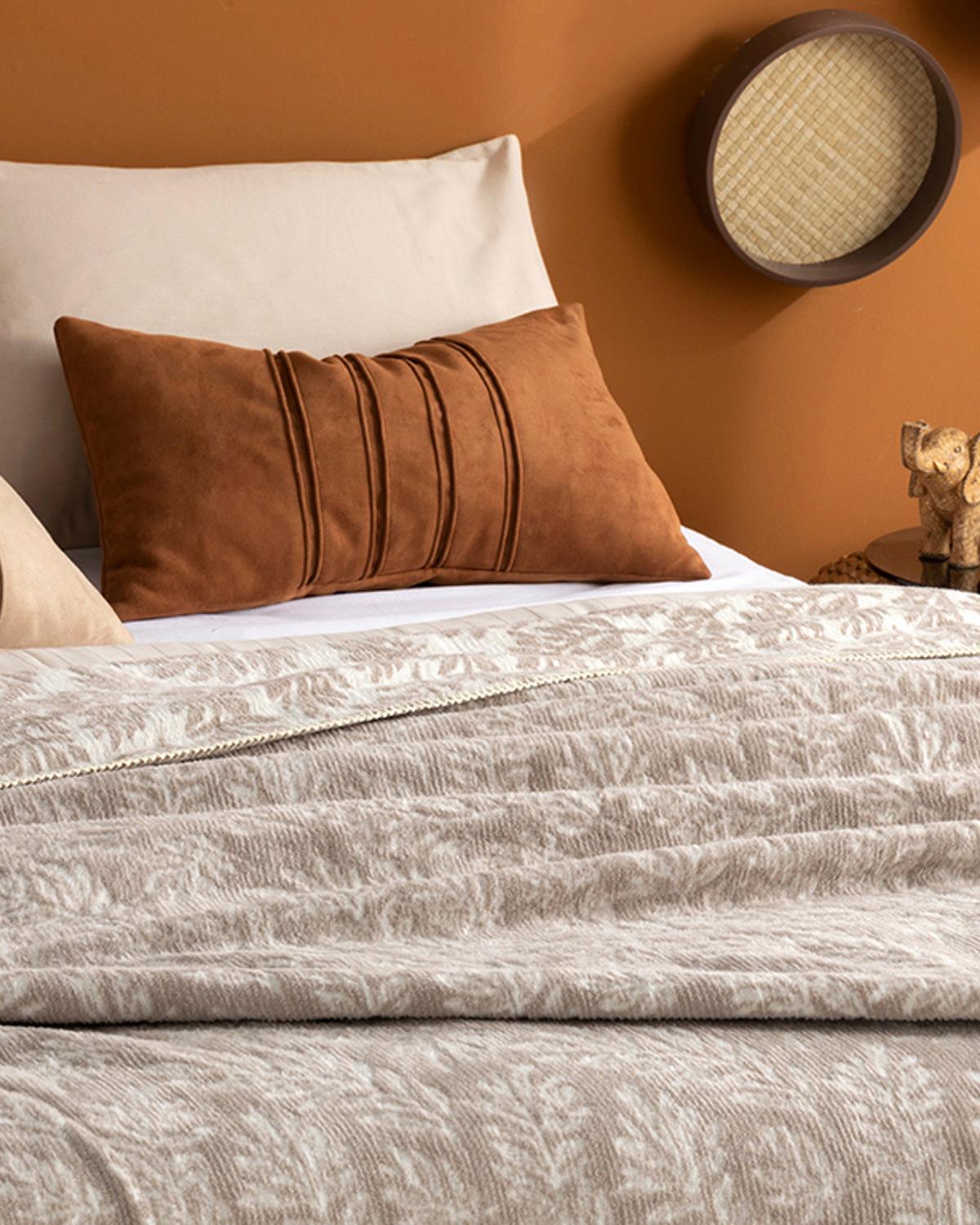  Одеяло, Двоен размер, Foliage, Памучен, 200x220 см, Каменно сив..