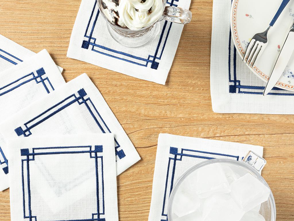 Agate Коктейлна Салфетка 6 Бр., Полиестер, Тъмно Синьо, 14 X 14 Cm