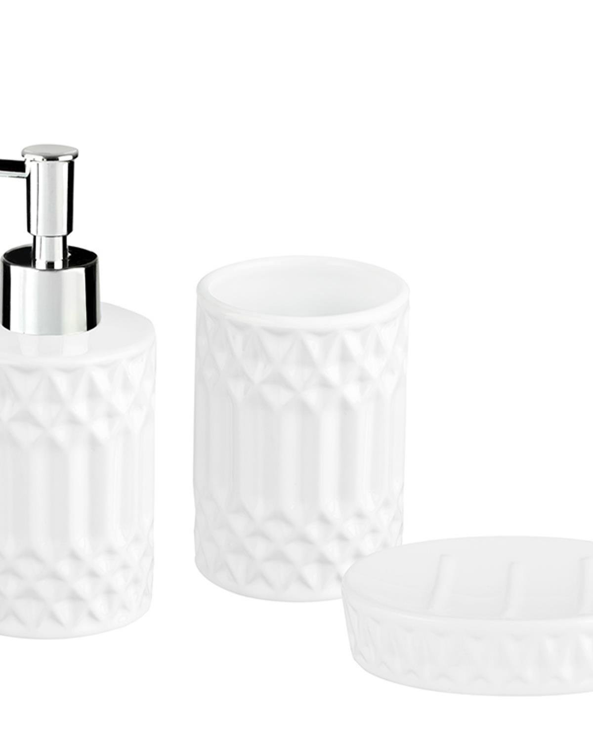 Aıda Комплект За Баня 3 бр. 7x7x17+7x7x10+11x8x3 см Бял