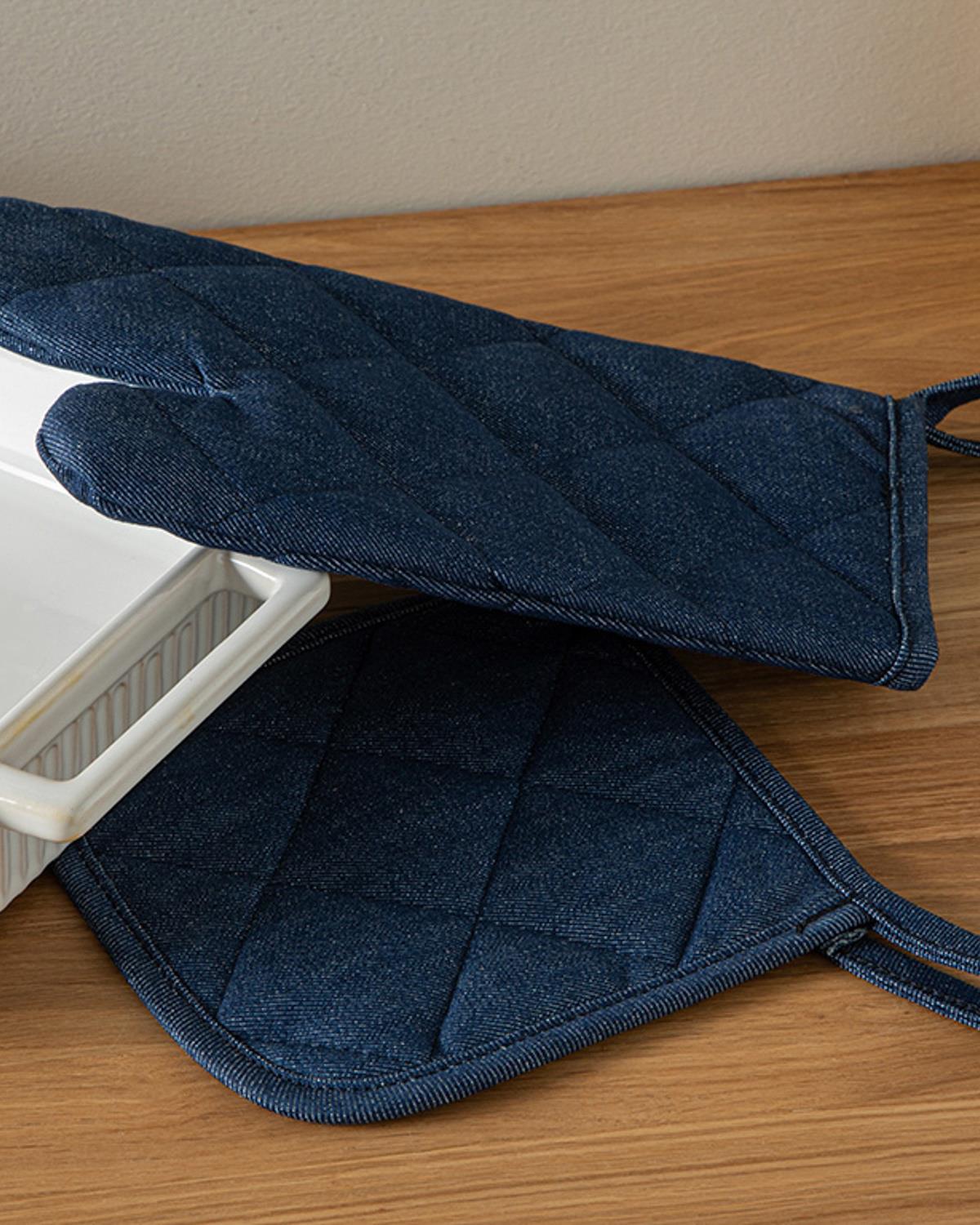 Ancel Кухненски Комплект 2Бр., Памучен, Тъмно Синьо, 18X28 Cm+18X18 Cm