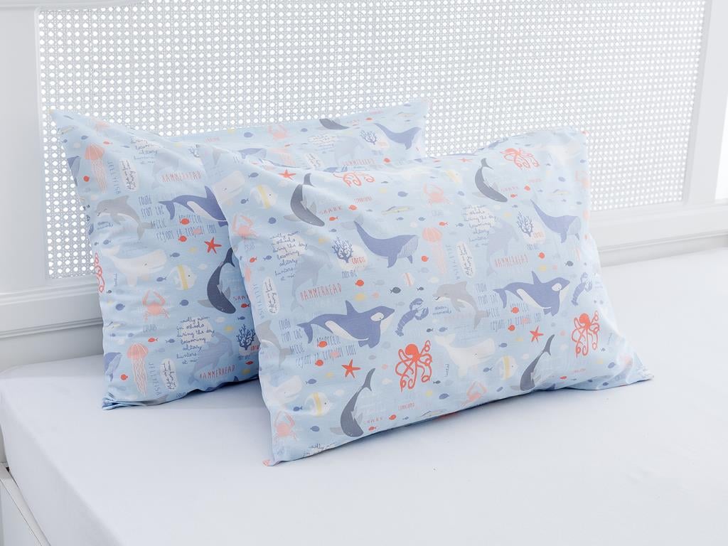 Animals Cotton 2 pcs Kids Pillow Case 50x70 cm Blue