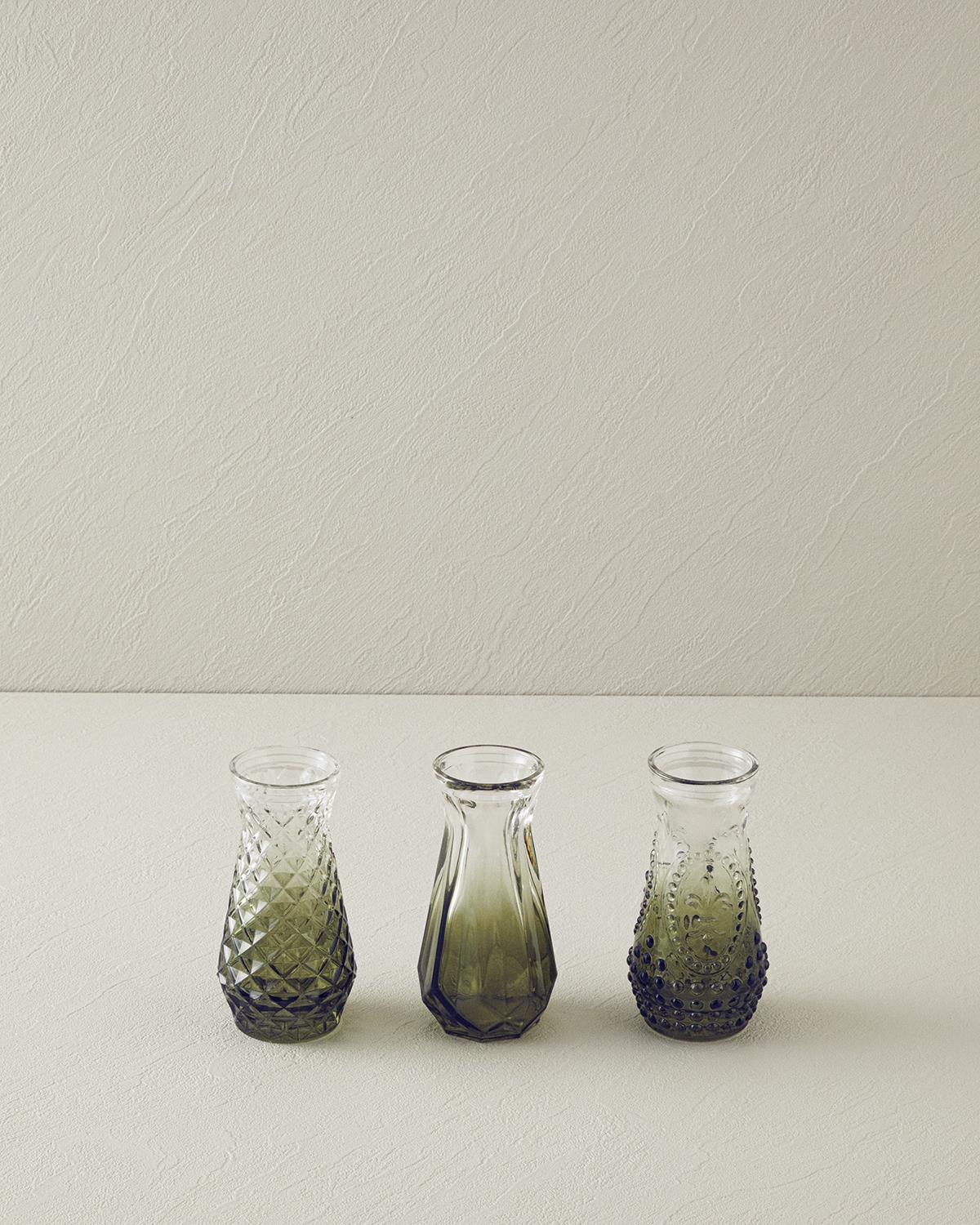 Arya Ваза 3 бр. Стъкло 6x12 см Зелен