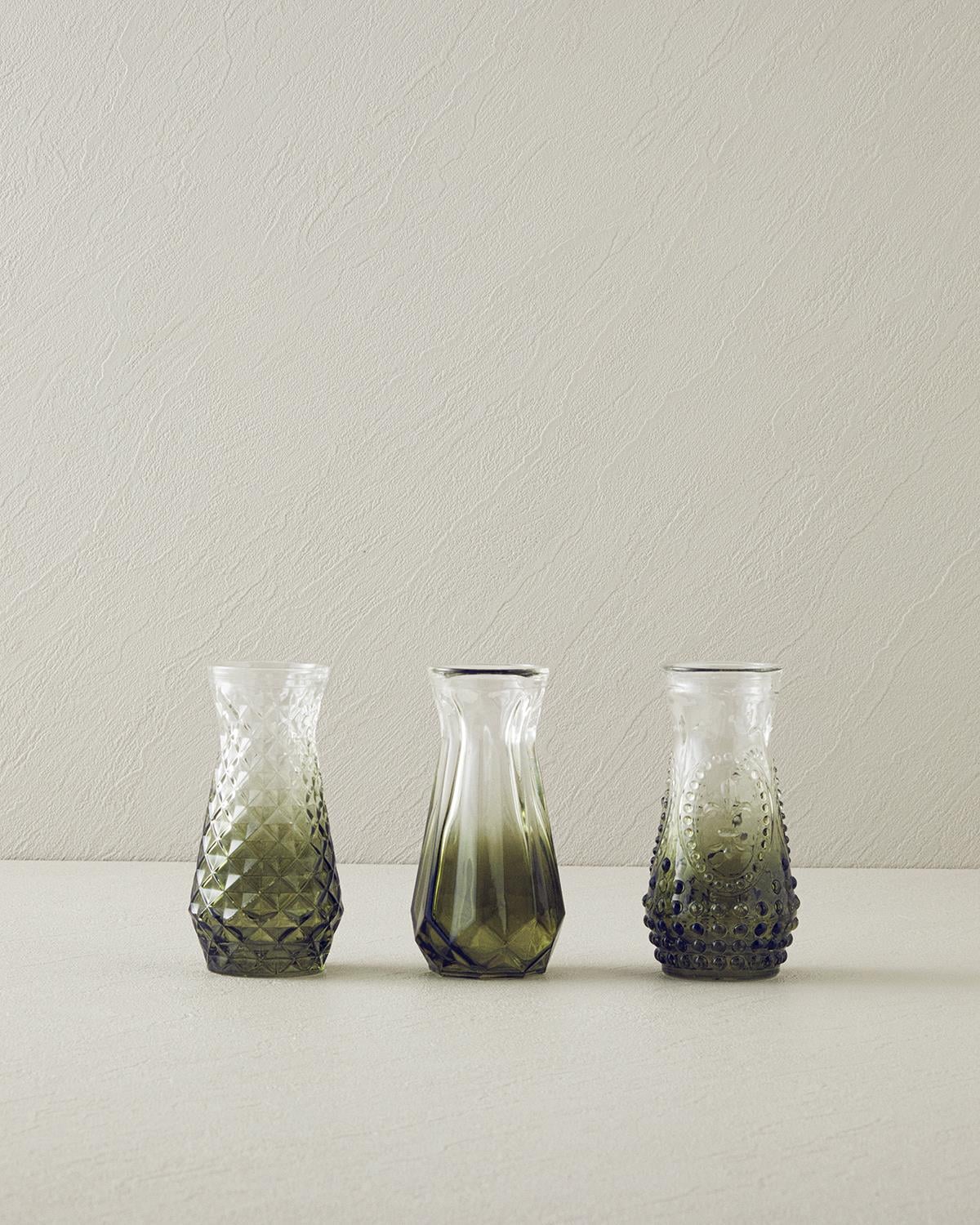 Arya Ваза 3 бр. Стъкло 6x12 см Зелен