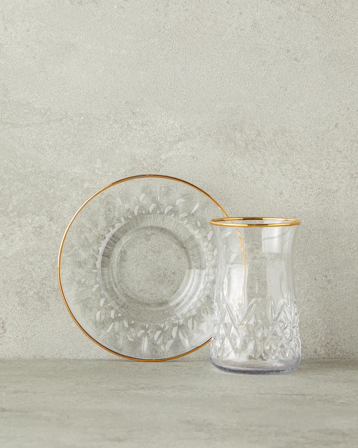 Aura Glass 12 Parça 6 Kişilik Tea Set 170 ml Gold
