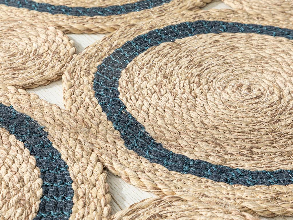 Avery Jute Decorative Jute Carpet 90x150 cm Natural - Blue