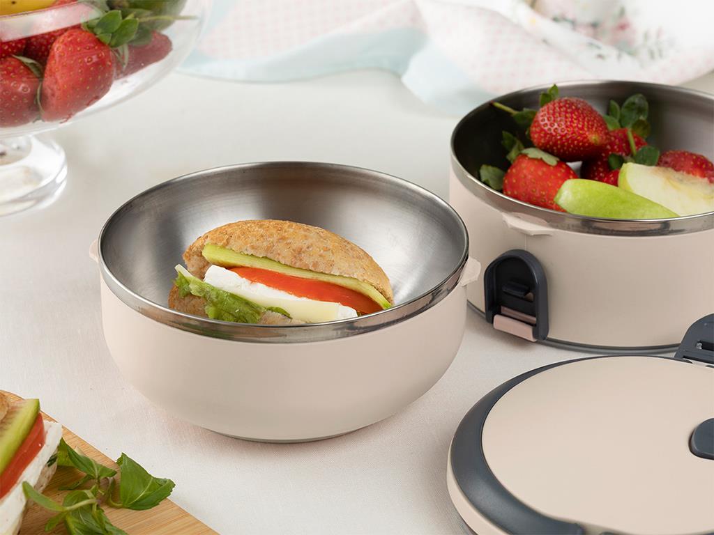 Basıc Кутия За Обяд двойна херметична Неръждаема стомана 1,5 л Бежов