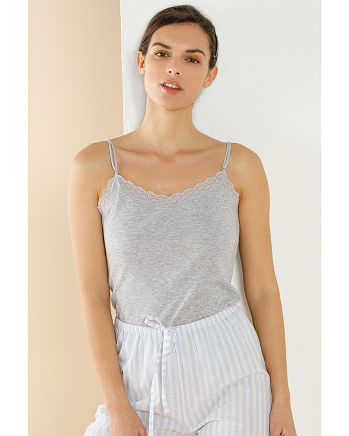 Basic Cotton İnce Asklılı Потник Жена Памучен полиестер S Сив