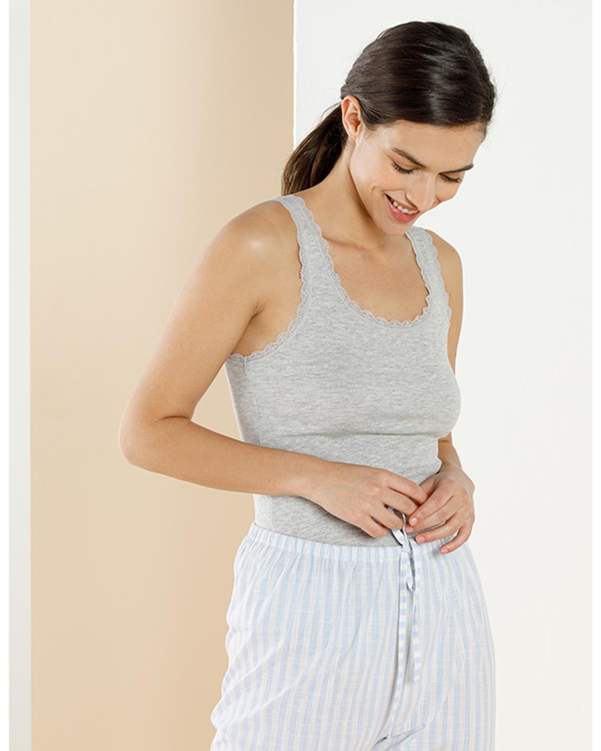 Basic Cotton Kalın Askılı Потник Жена Памучен полиестер M Сив