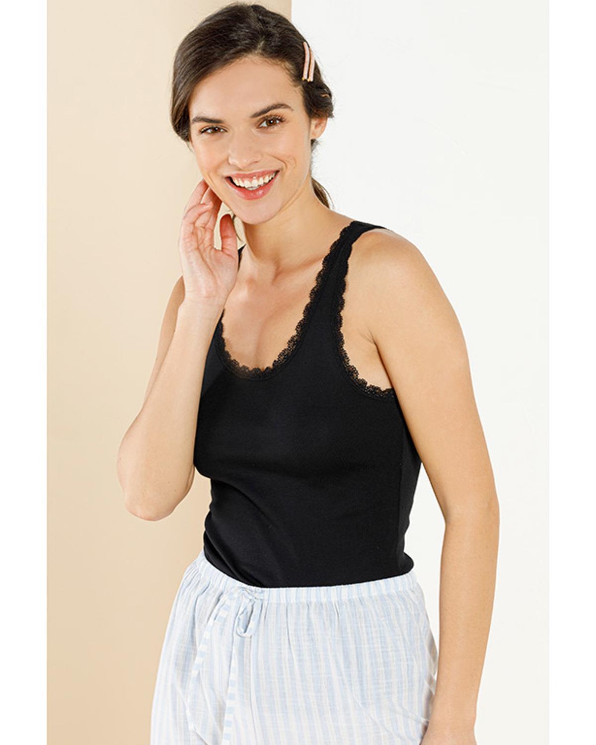 Basic Cotton Kalın Askılı Потник Жена Памук S Черен