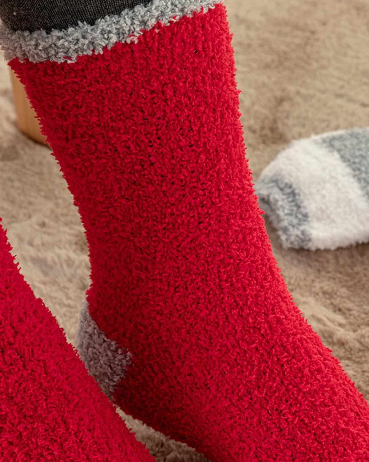 Basic Stripes Плюшени Чорапи Дамски 2 Бр., Плюш, Сиво-Червено, 36-40