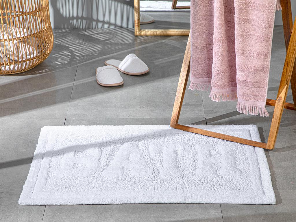 Bath Постелка За Баня Памучен, Бяло, 60 X 90 Cm