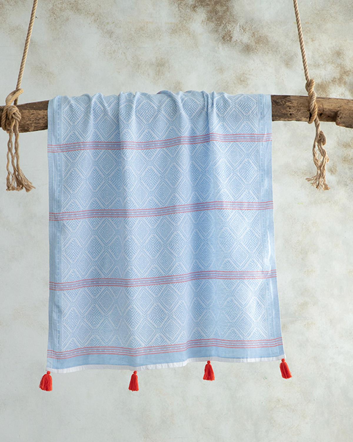 Beech Пештемал С Пискюли, Памучен, Синьо Червено, 90 X 150 Cm