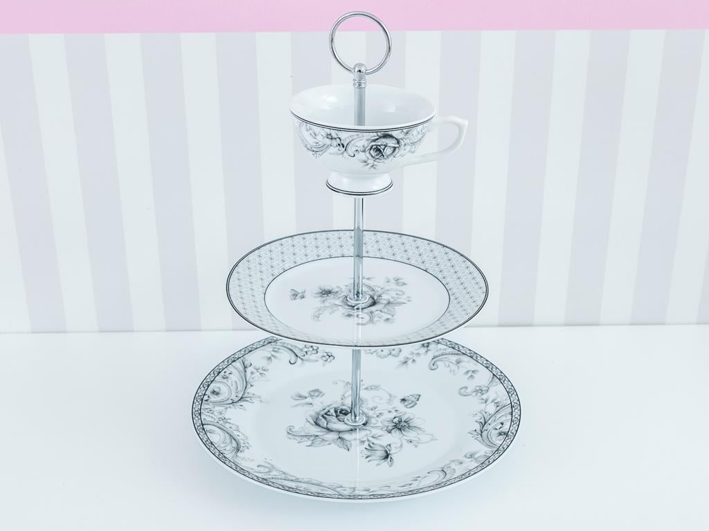Black Magic СЕРВИЗ НА ЕТАЖИ Две подредени подредени Bone China 20x26 cm Антрацит