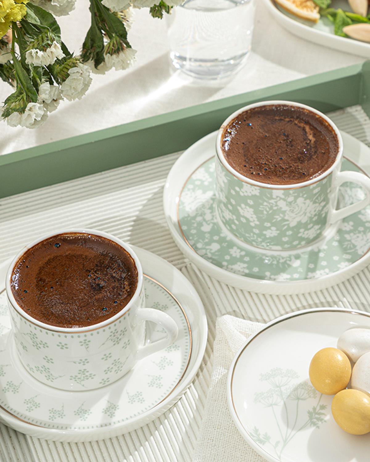 Bloom Сервиз За Кафе 4 Бр. За 2 Души, New Bone, Бяло-Зелено, 80 Ml