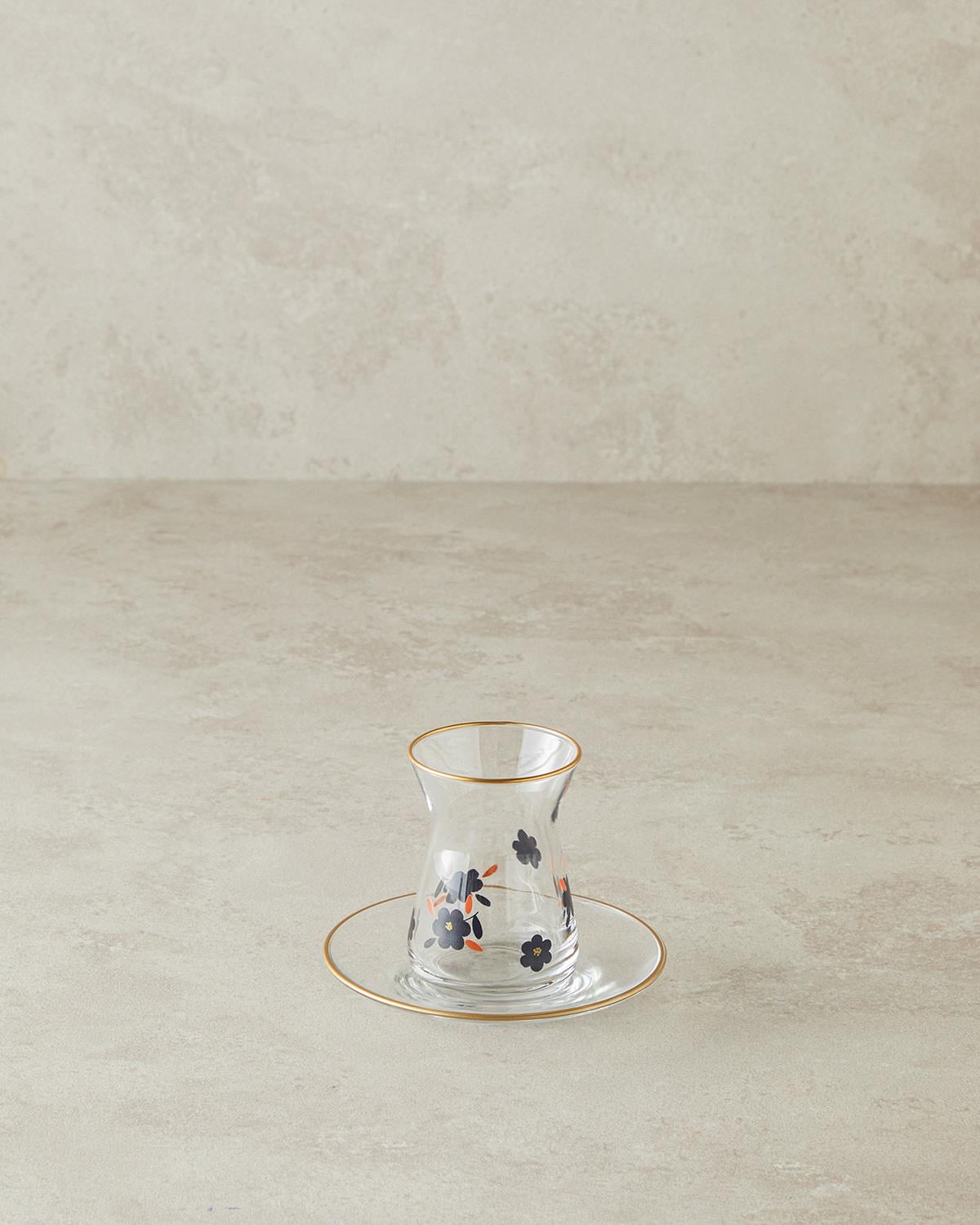 Boheme Glass 12 Pieces 6 Servings Tea Set 130 ml Black