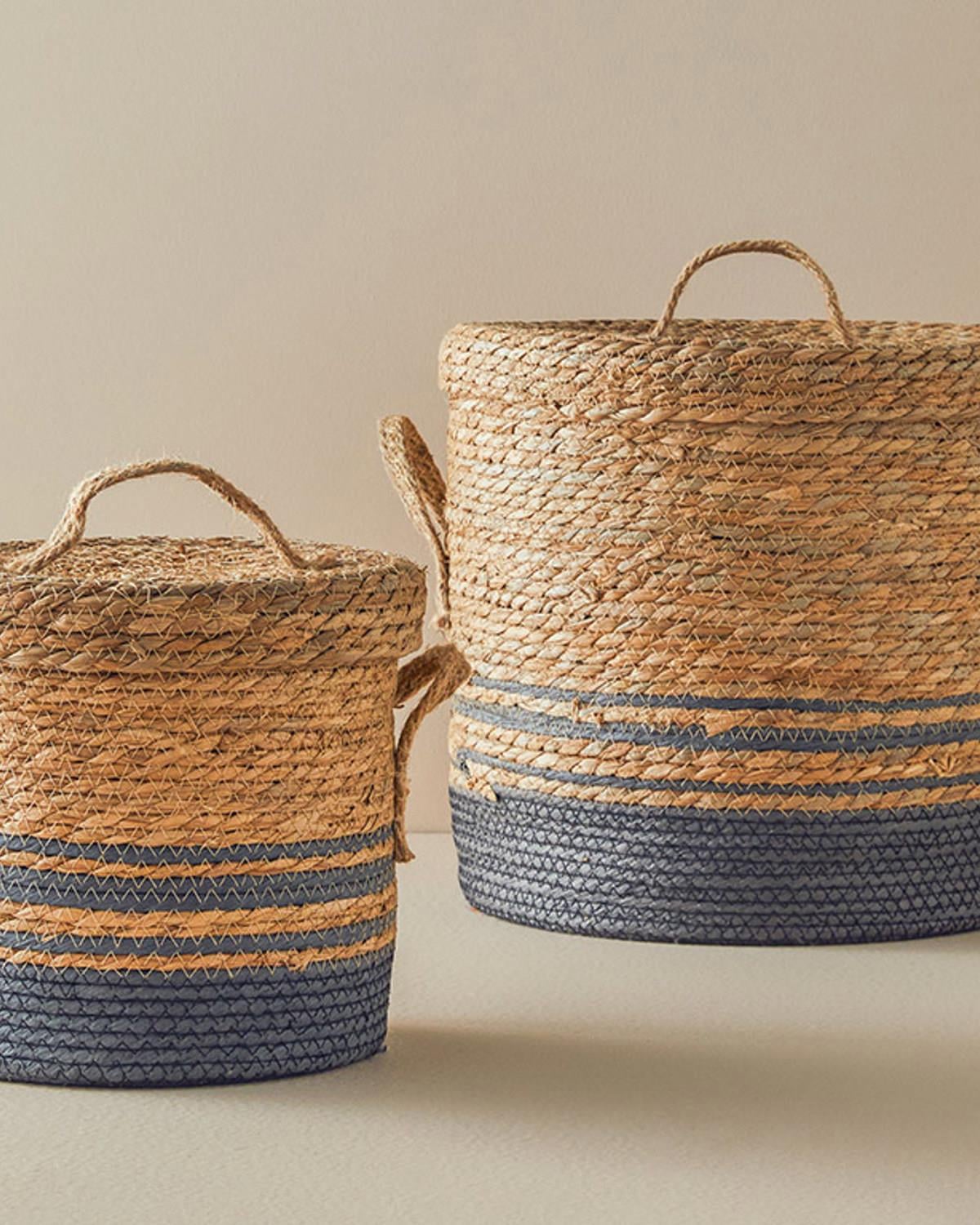 Boho Кошница 2 бр. Слама 37x36+27x25 см Натурален