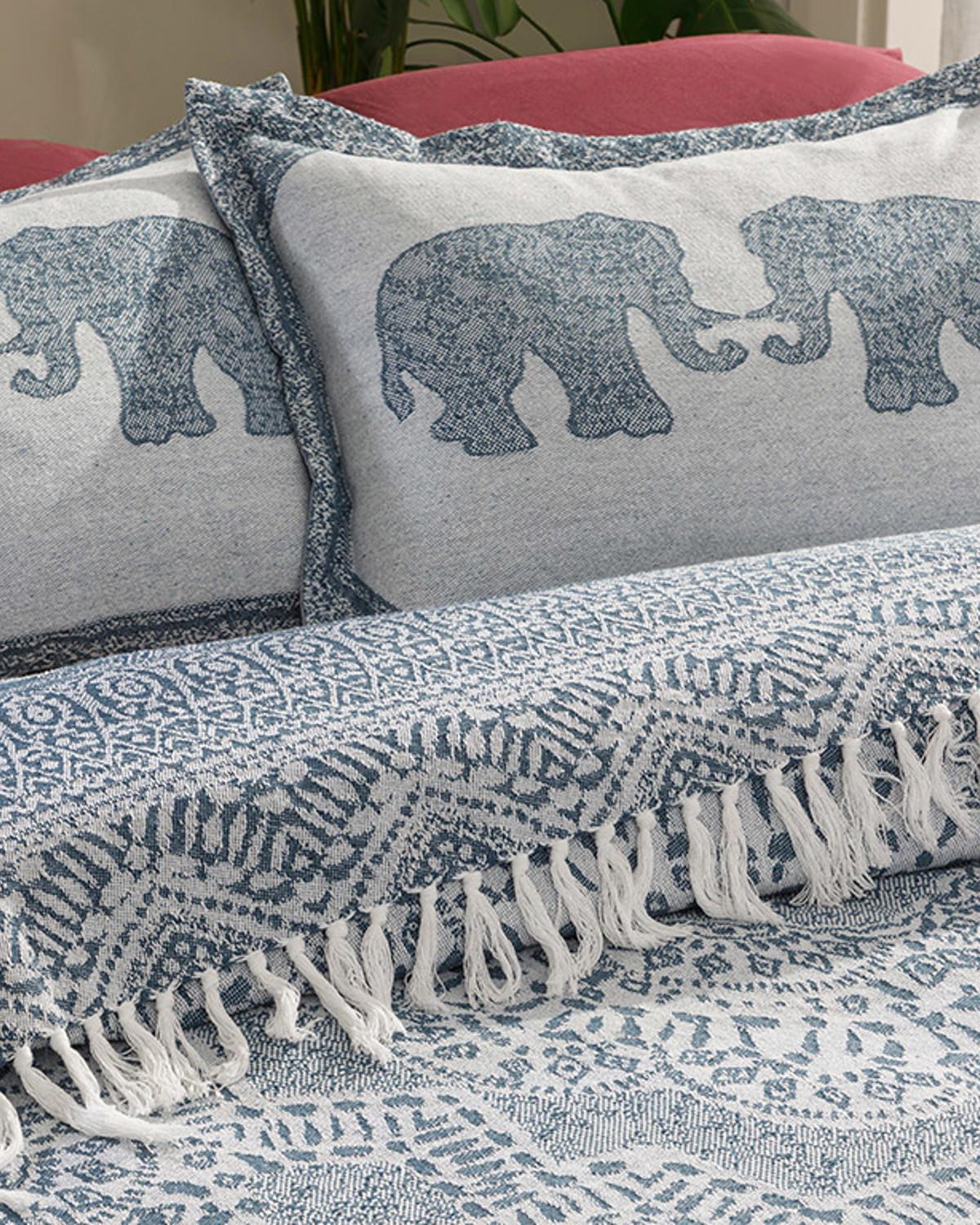 Boho Dream Комплект Кувертюра За Легло Двоен Жакардова тъкан 240x260 см Индиго.