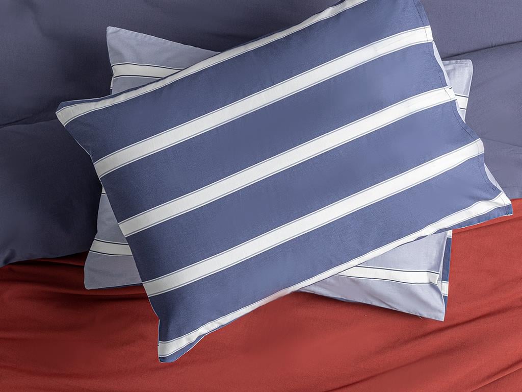 Bold Stripe Cotton 2 pcs Pillow Case 50x70 cm Blue