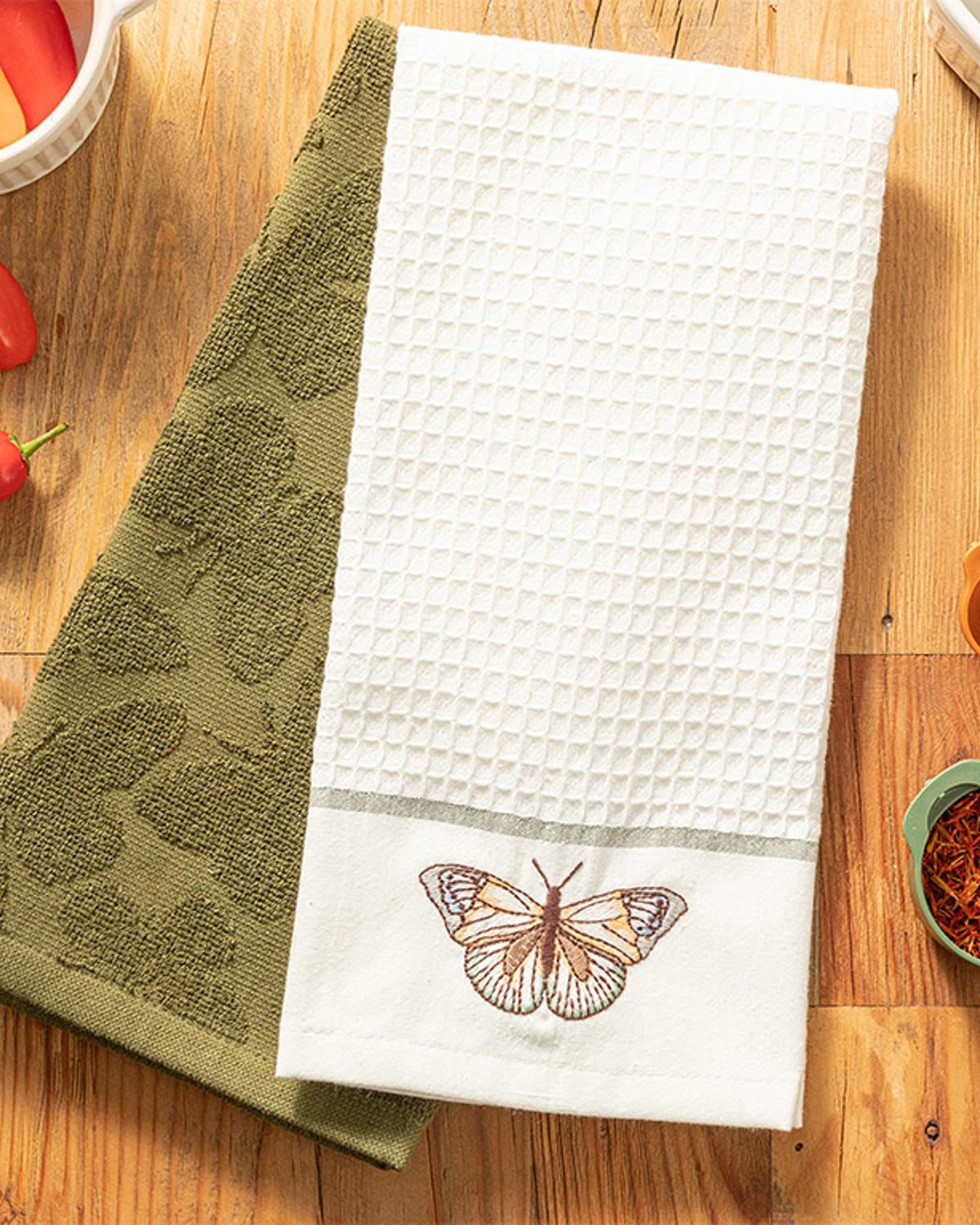 Butterfly Кърпа За Сушене 2 бр. Памук 40x60 см Зелен