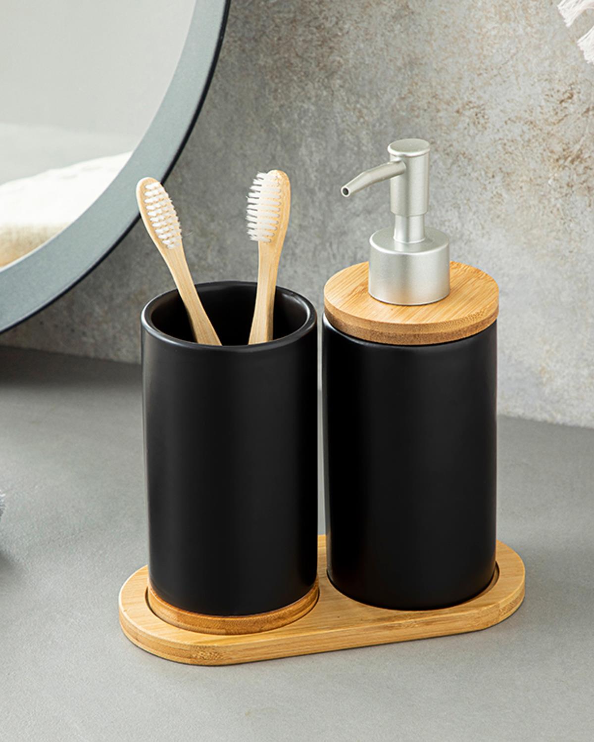 Carla Комплект За Баня 3 Бр., Черно, 8,5 X 8,5 X 13 Cm