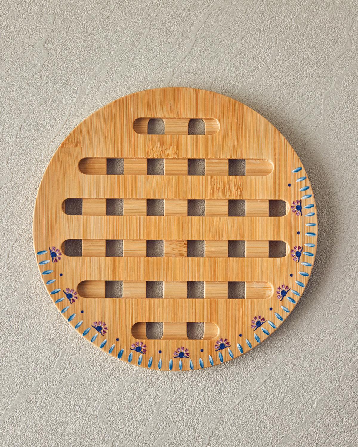 Carnival Square Подложка За Топло Сервиране Бамбук 19,5 см Син