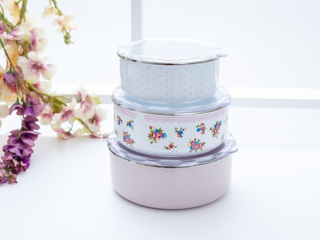 Cassandra КУТИЯ ЗА СЪХРАНЕНИЕ 3 бр. Емайлиран 14 - 16 - 18 cm Pink