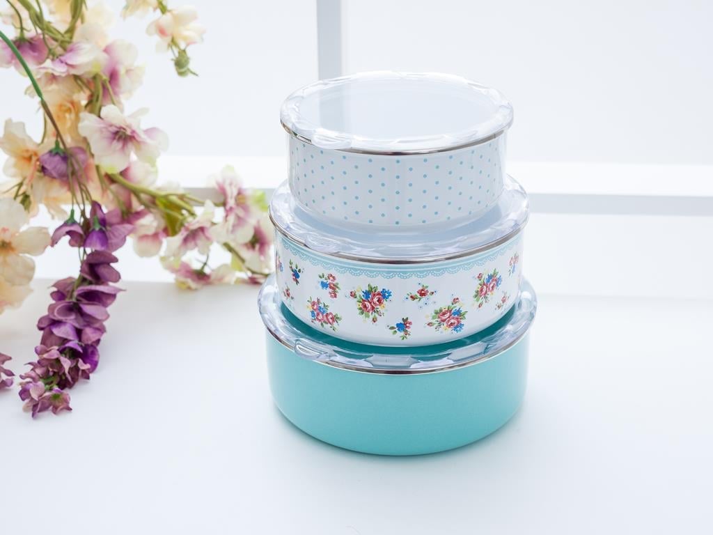 Cassandra КУТИЯ ЗА СЪХРАНЕНИЕ 3 бр. Емайлиран 14 - 16 - 18 cm Mint