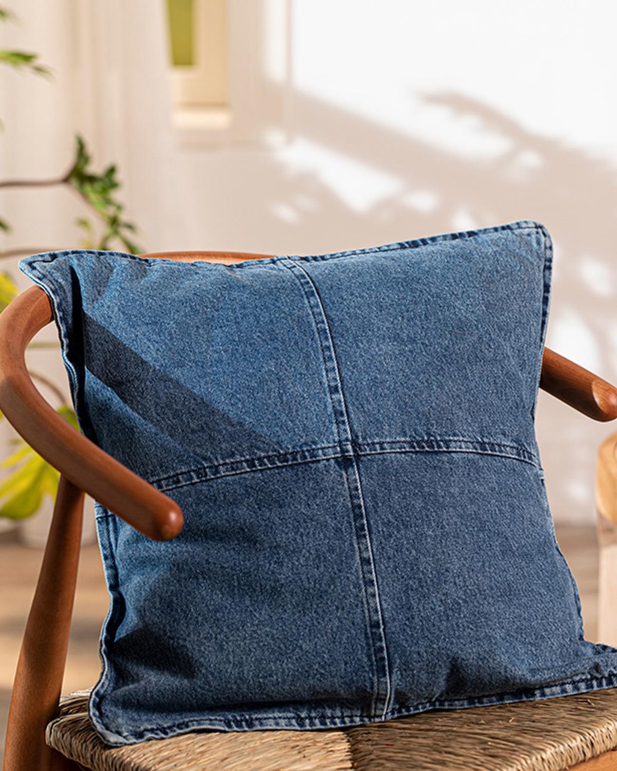 Check Декоративна Възглавница Дънков плат 45x45 см Индиго.